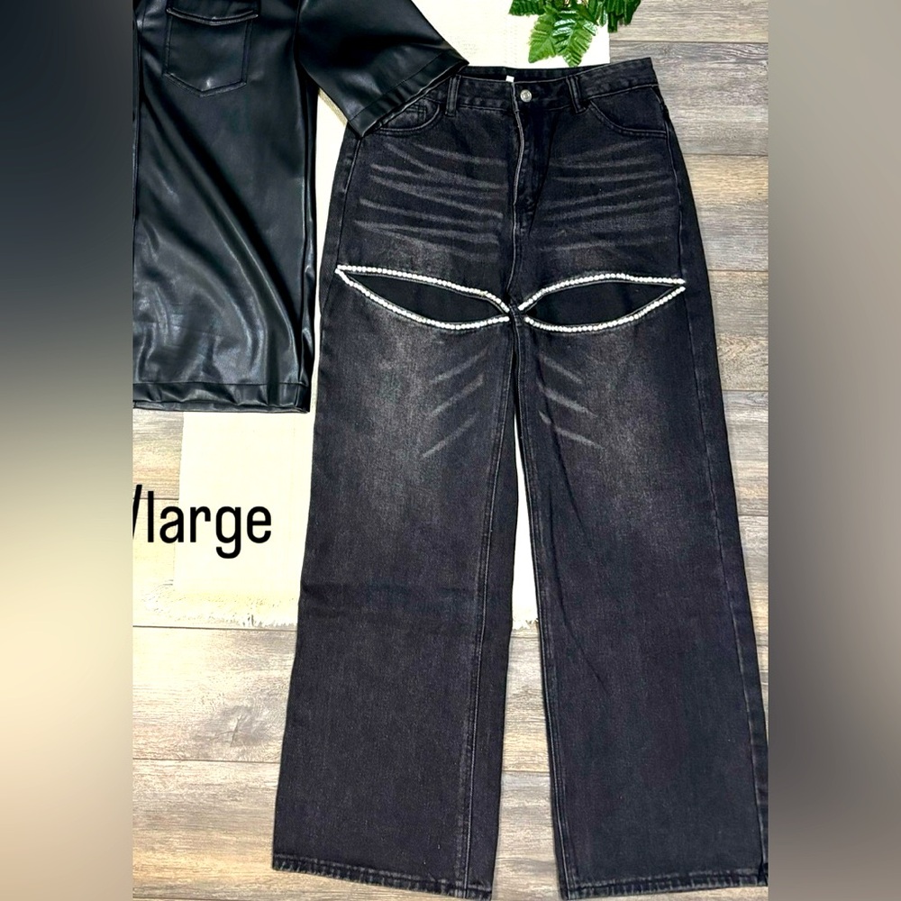 Simons Black Flare Wide Leg Jeans